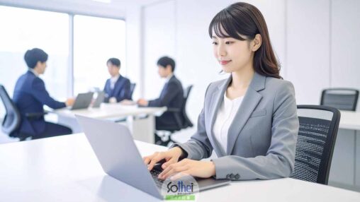 オフィスでパソコン作業をする写真