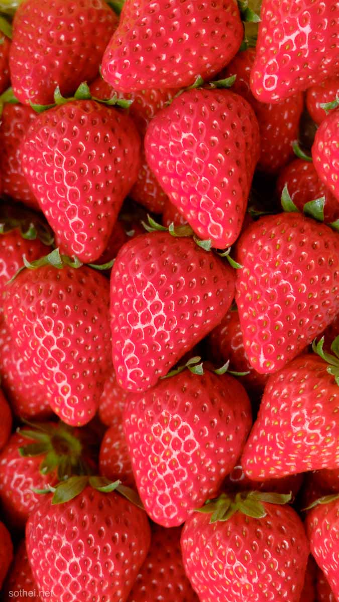 スマホ壁紙用・リアルいちご柄